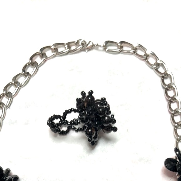 NECKLACE BLACK FLORAL crystal w/rhinestone center & matching handmade ring  NWOT - Picture 8 of 8
